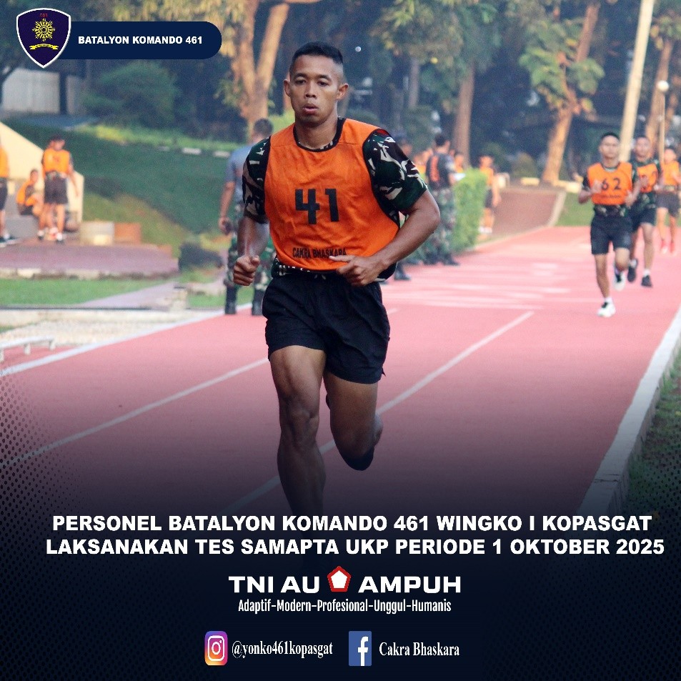 Personel Batalyon Komando 461 Wingko I Kopasgat Laksanakan Tes Samapta UKP Periode 1 Oktober 2025