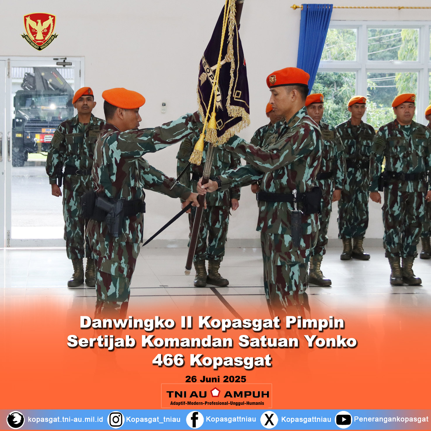 Danwingko II Kopasgat Pimpin Sertijab Komandan Satuan Yonko 466 Kopasgat