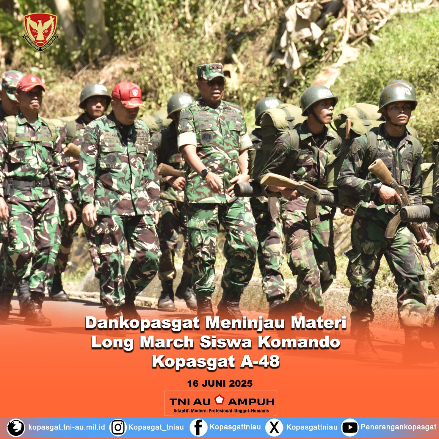 Dankopasgat Meninjau Materi Long March Siswa  Komando Kopasgat Angkatan ke-48