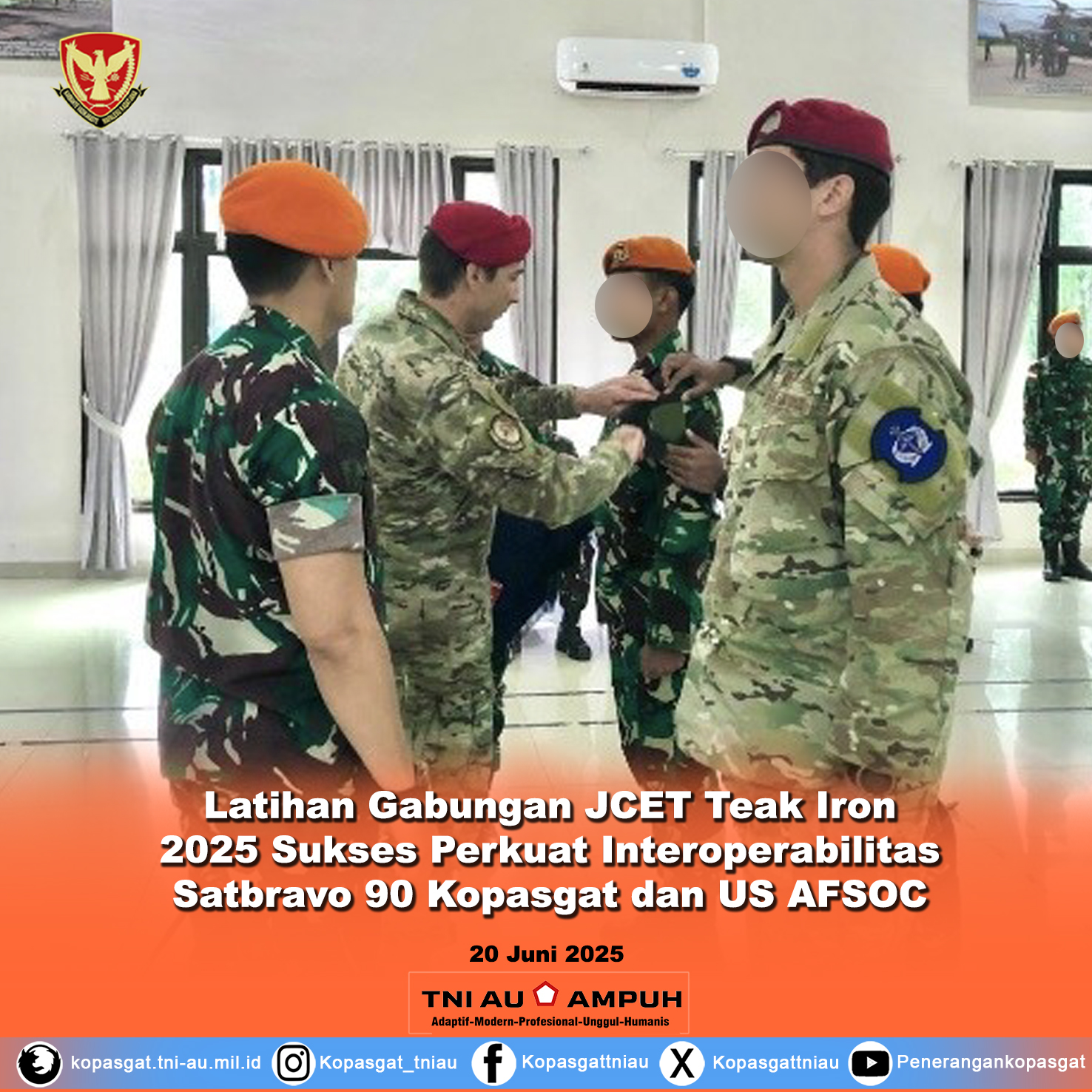 Latihan Gabungan JCET Teak Iron 2025 Sukses Perkuat Interoperabilitas Satbravo 90 Kopasgat dan US AFSOC