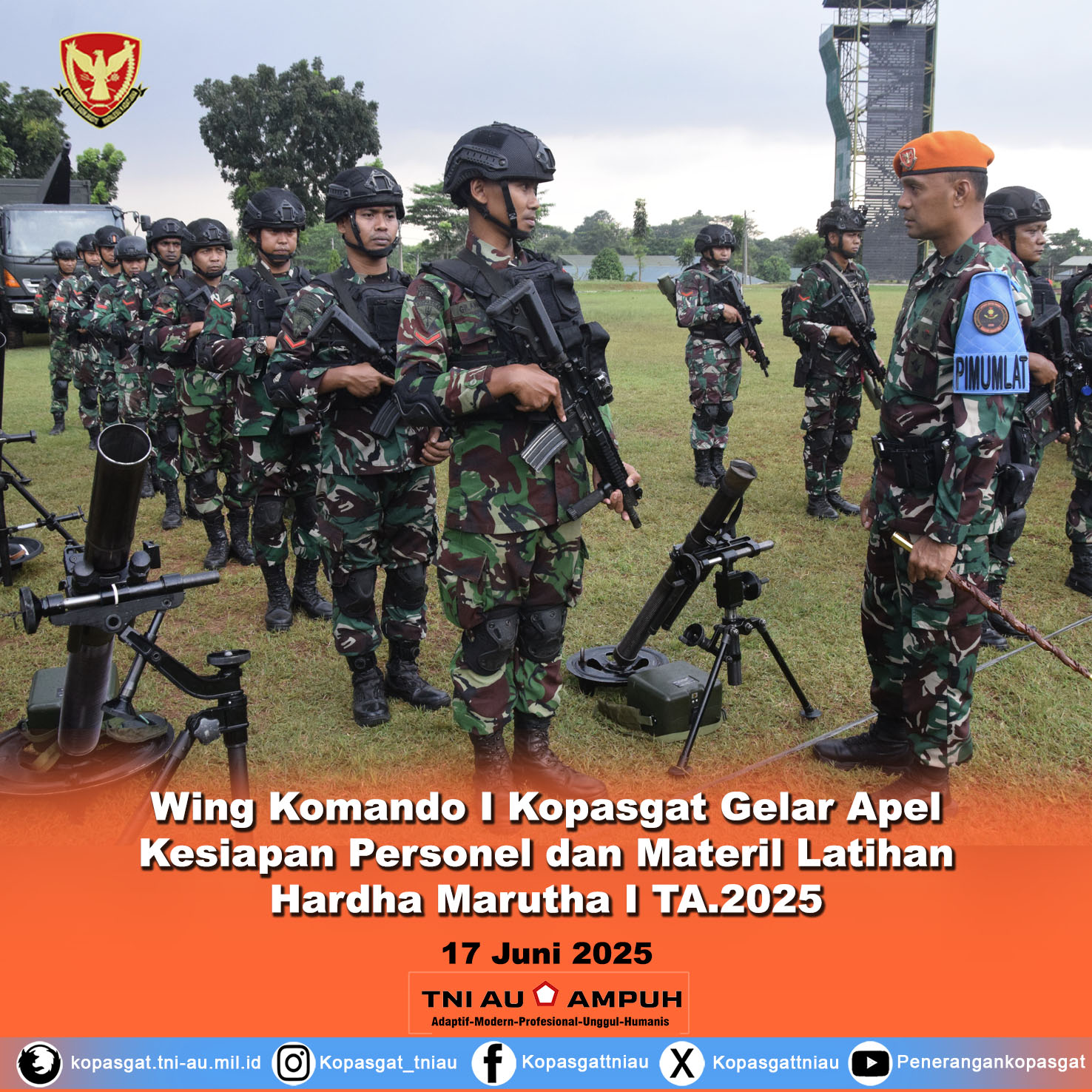 Wing Komando I Kopasgat Gelar Apel Kesiapan Personel dan Materil Latihan Hardha Marutha I TA.2025