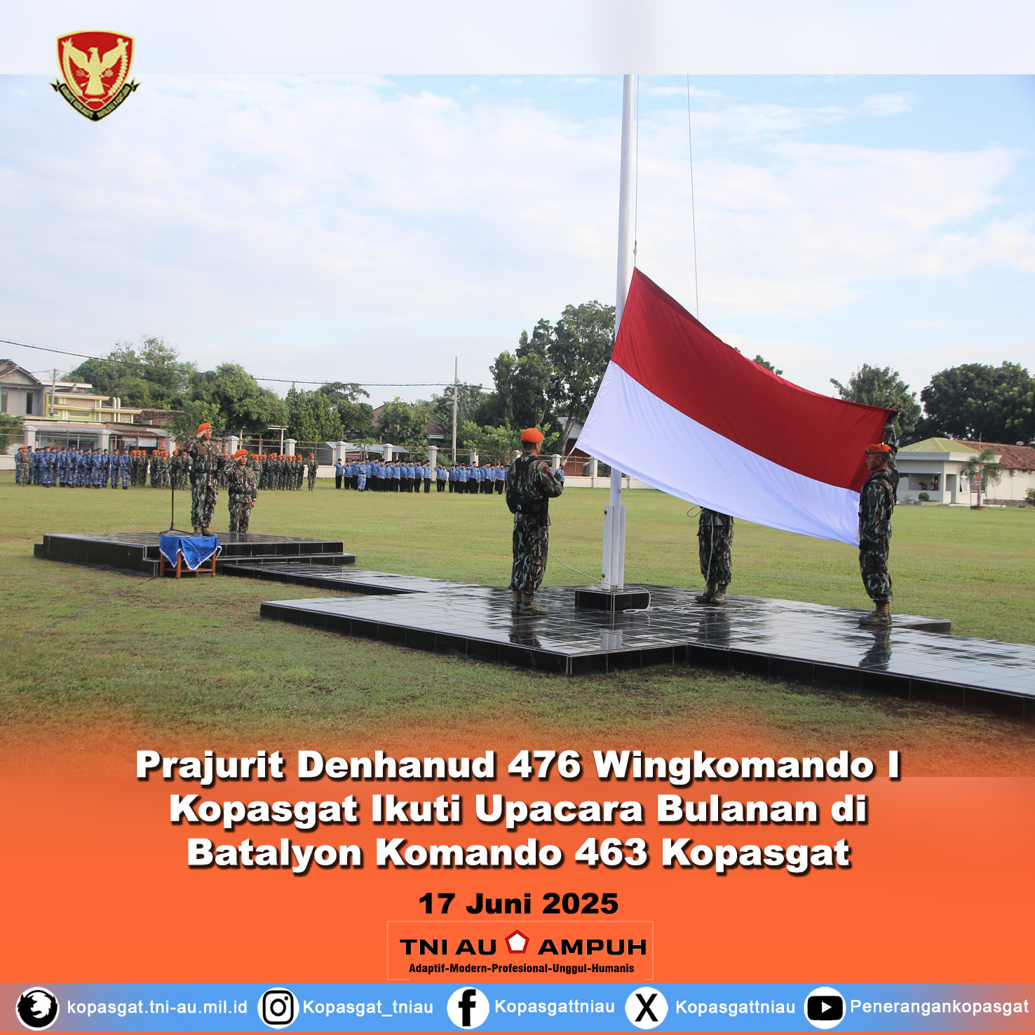 Prajurit Denhanud 476 Wingkomando I Kopasgat Ikuti Upacara Bulanan di Batalyon Komando 463 Kopasgat
