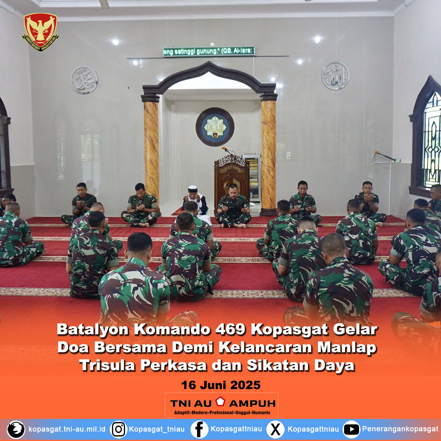 Batalyon Komando 469 Kopasgat Gelar Doa Bersama Demi Kelancaran Manlap Trisula Perkasa dan Sikatan Daya