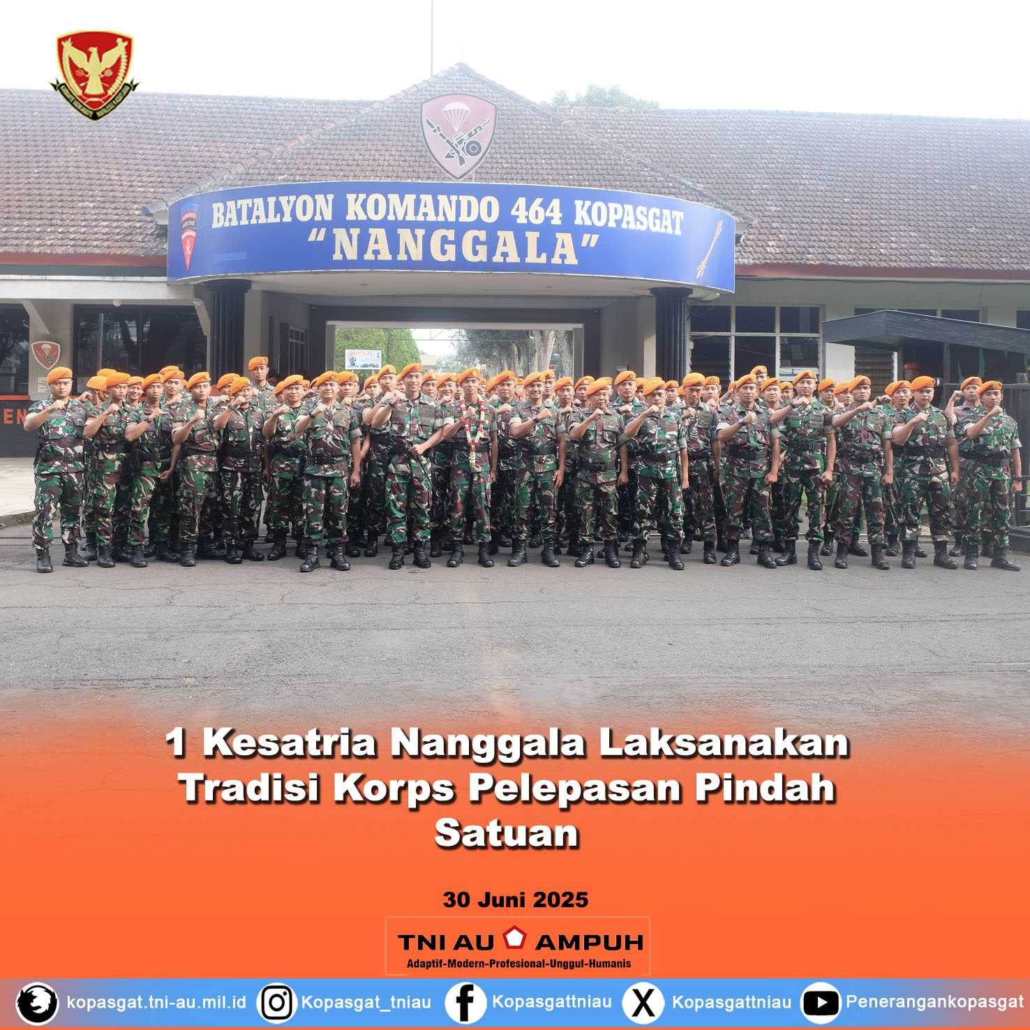 1 Kesatria Nanggala Laksanakan Tradisi Korps Pelepasan Pindah Satuan