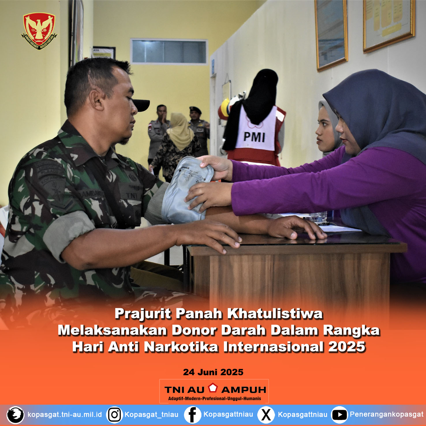 Prajurit Panah Khatulistiwa Melaksanakan Donor Darah  Dalam Rangka Hari Anti Narkotika Internasional 2025