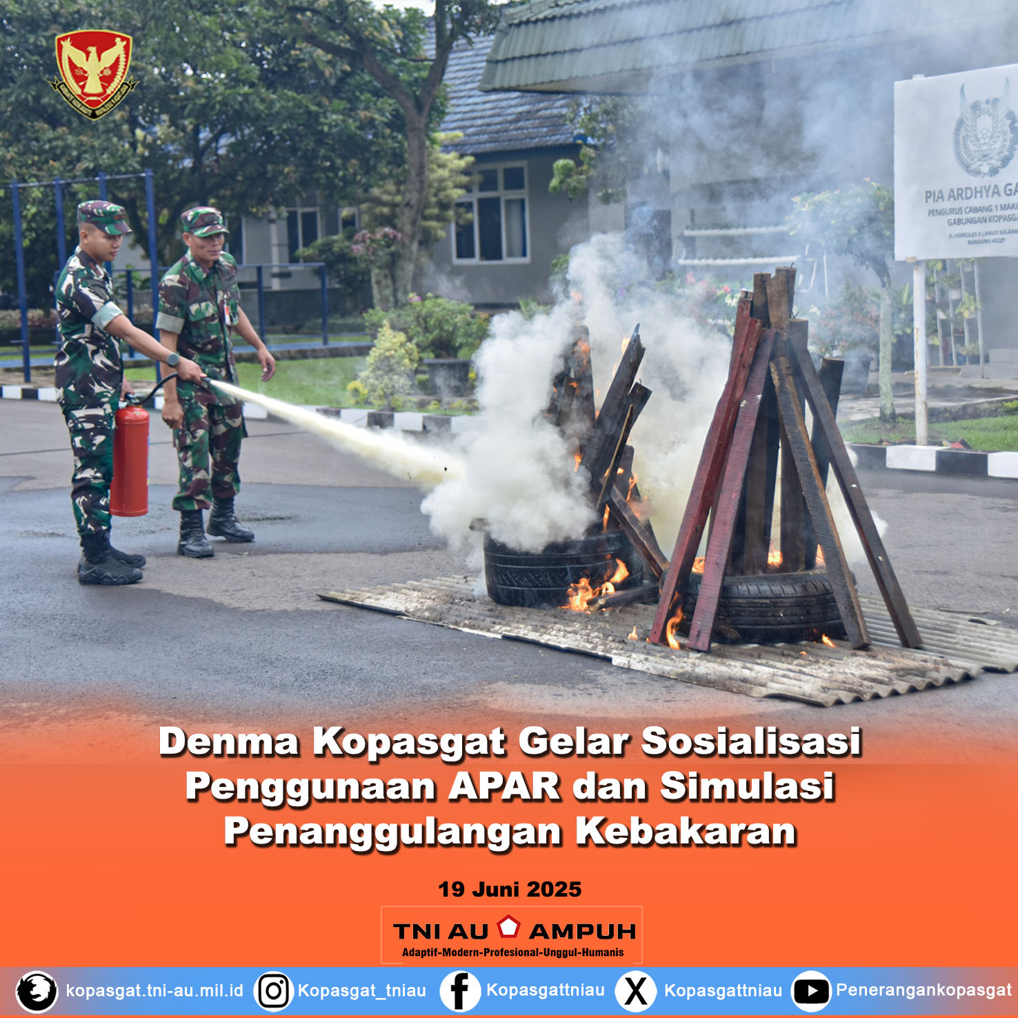 Denma Kopasgat Gelar Sosialisasi Penggunaan APAR dan Simulasi Penanggulangan Kebakaran