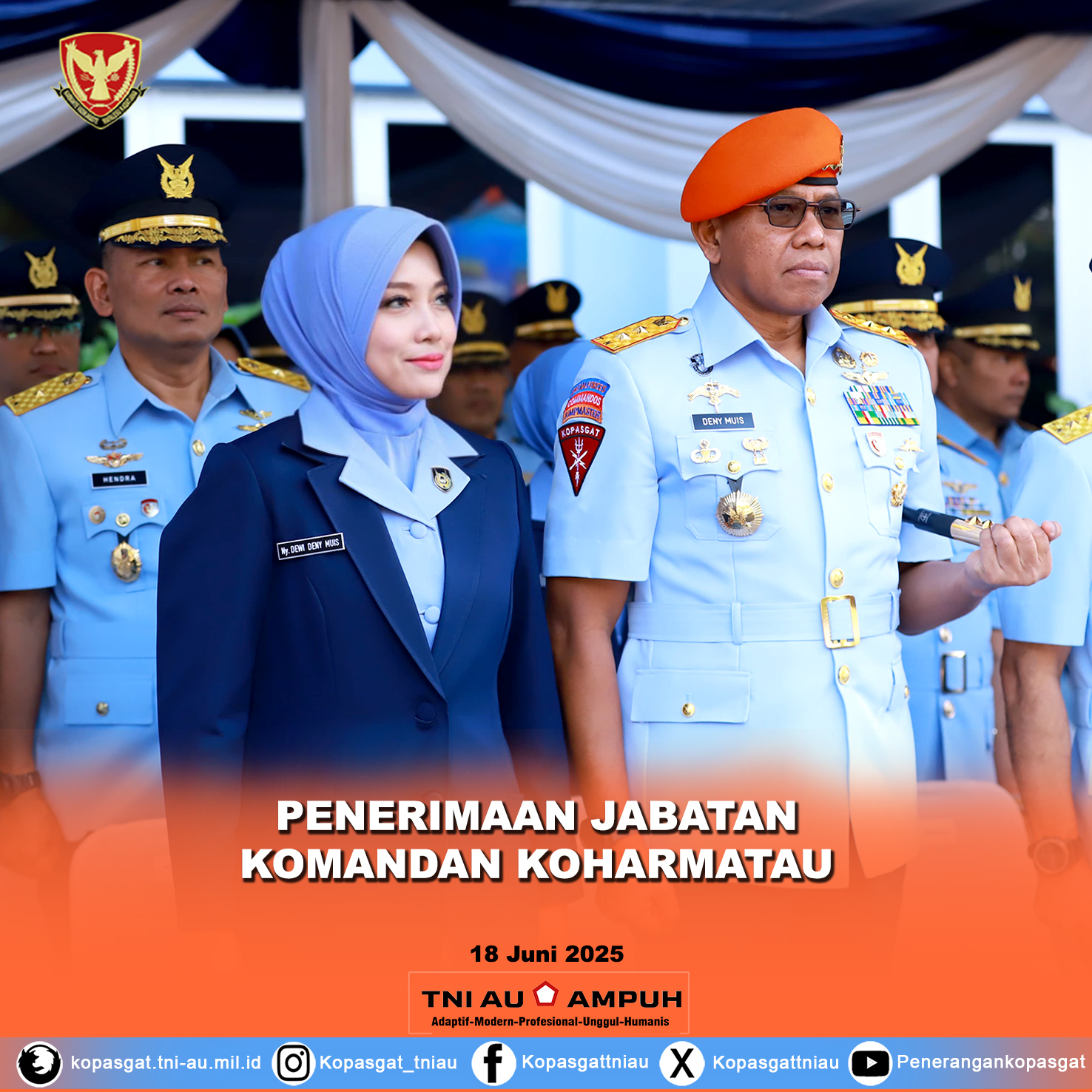 Dankopasgat Bersama Ketua PIA Ardhya Garini Gabungan Kopasgat Hadiri Upacara Penerimaan Jabatan Dankoharmatau