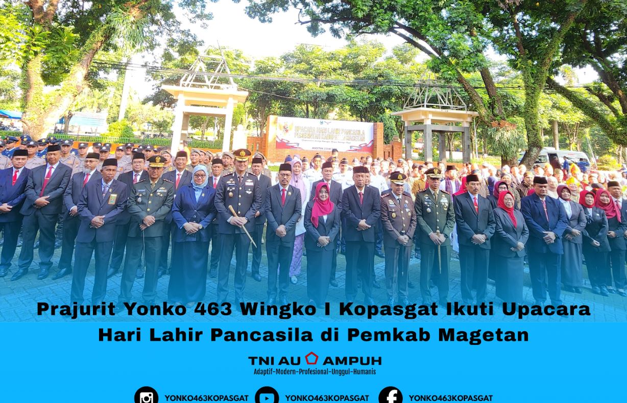 Prajurit Yonko 463 Wingko I Kopasgat Ikuti Upacara Hari Lahir Pancasila di Pemkab Magetan