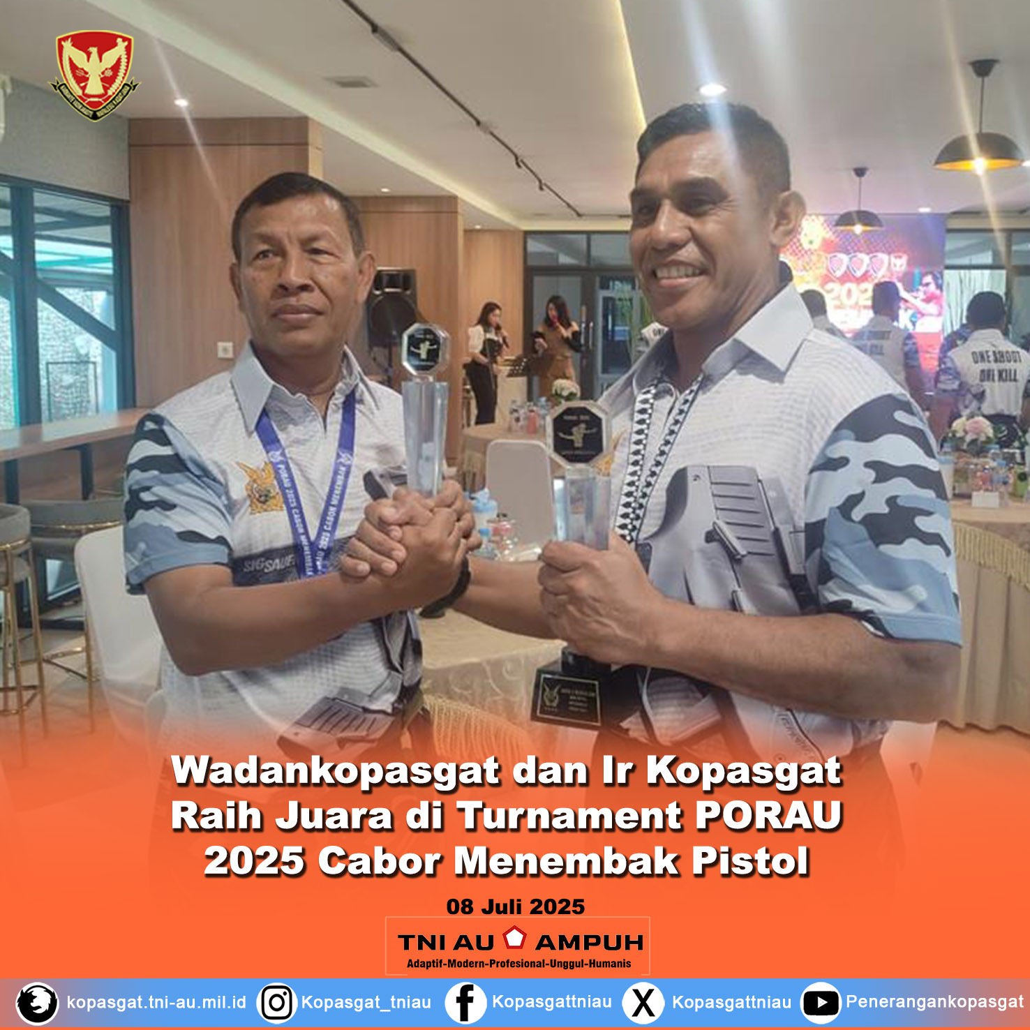 Wadankopasgat dan Ir Kopasgat Raih Juara di Turnament PORAU 2025 Cabor Menembak Pistol
