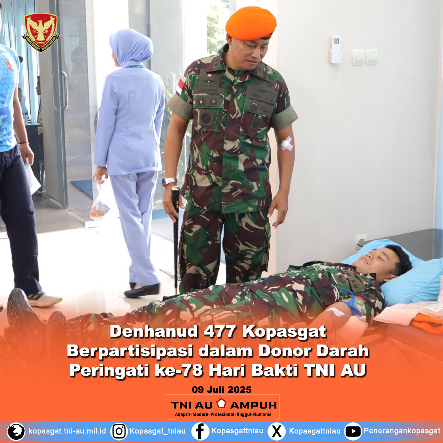 Denhanud 477 Kopasgat Berpartisipasi dalam Donor Darah Peringati ke-78 Hari Bakti TNI AU