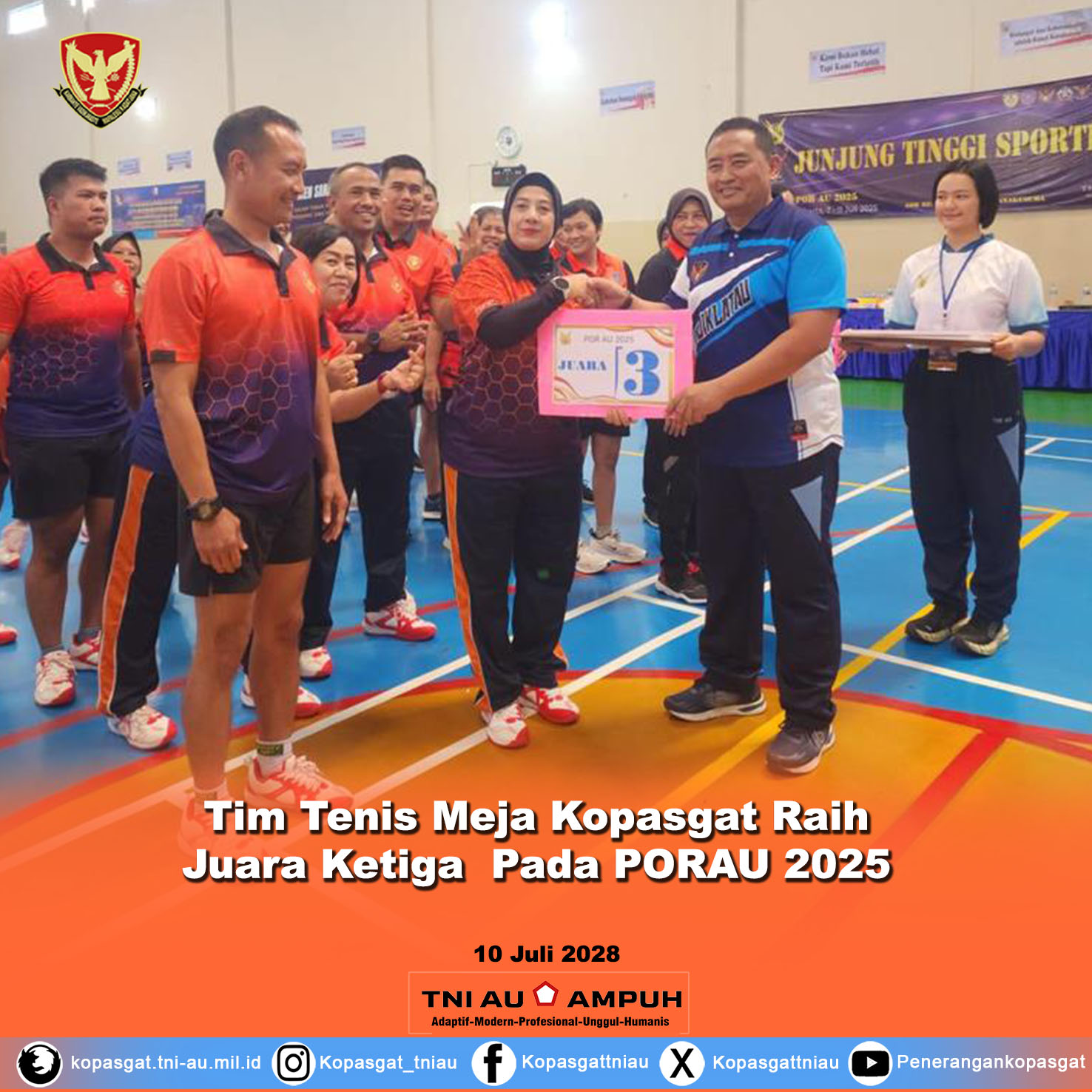 Tim Tenis Meja Kopasgat Raih Juara Ketiga  Pada PORAU 2025