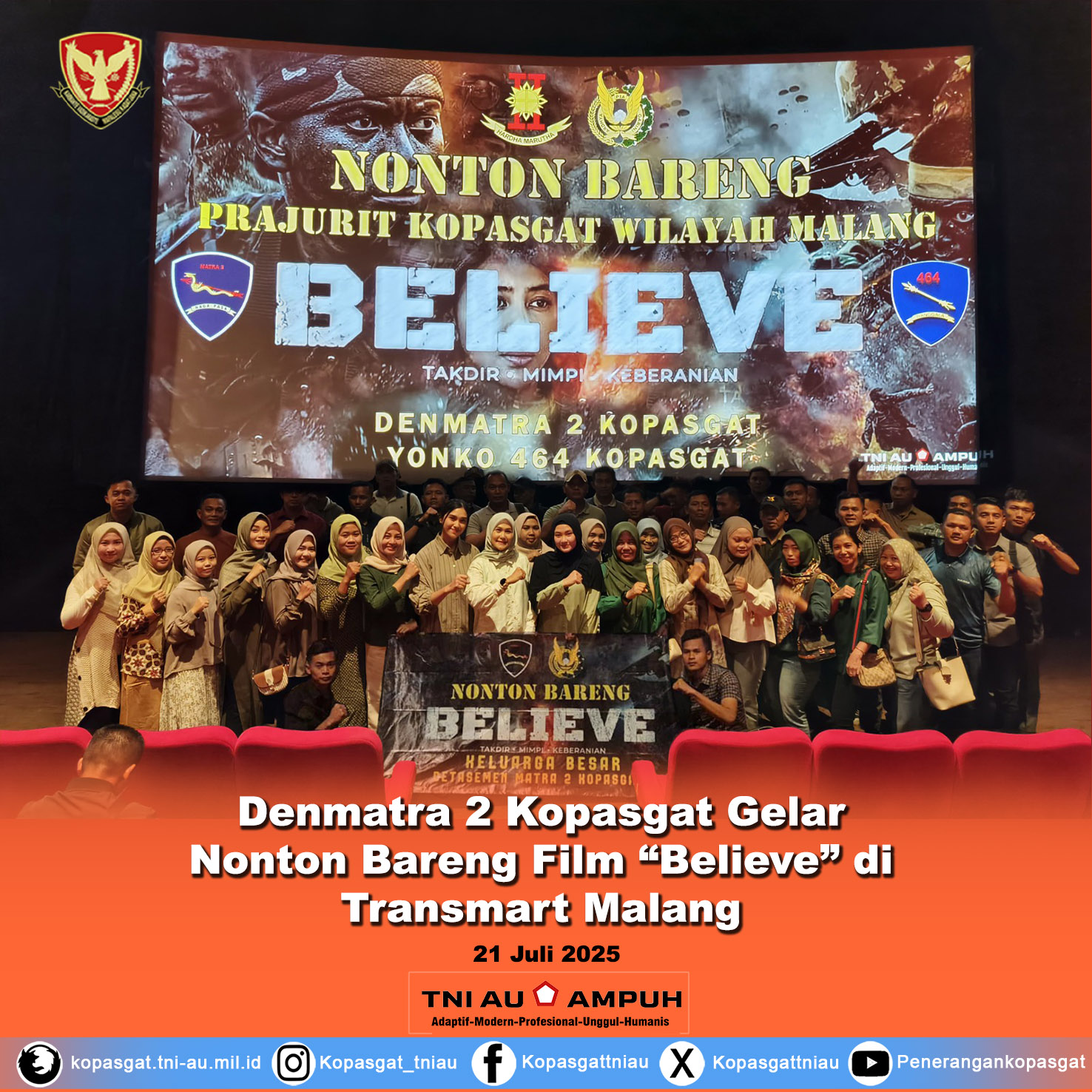 Denmatra 2 Kopasgat Gelar Nonton Bareng Film “Believe” di Transmart Malang
