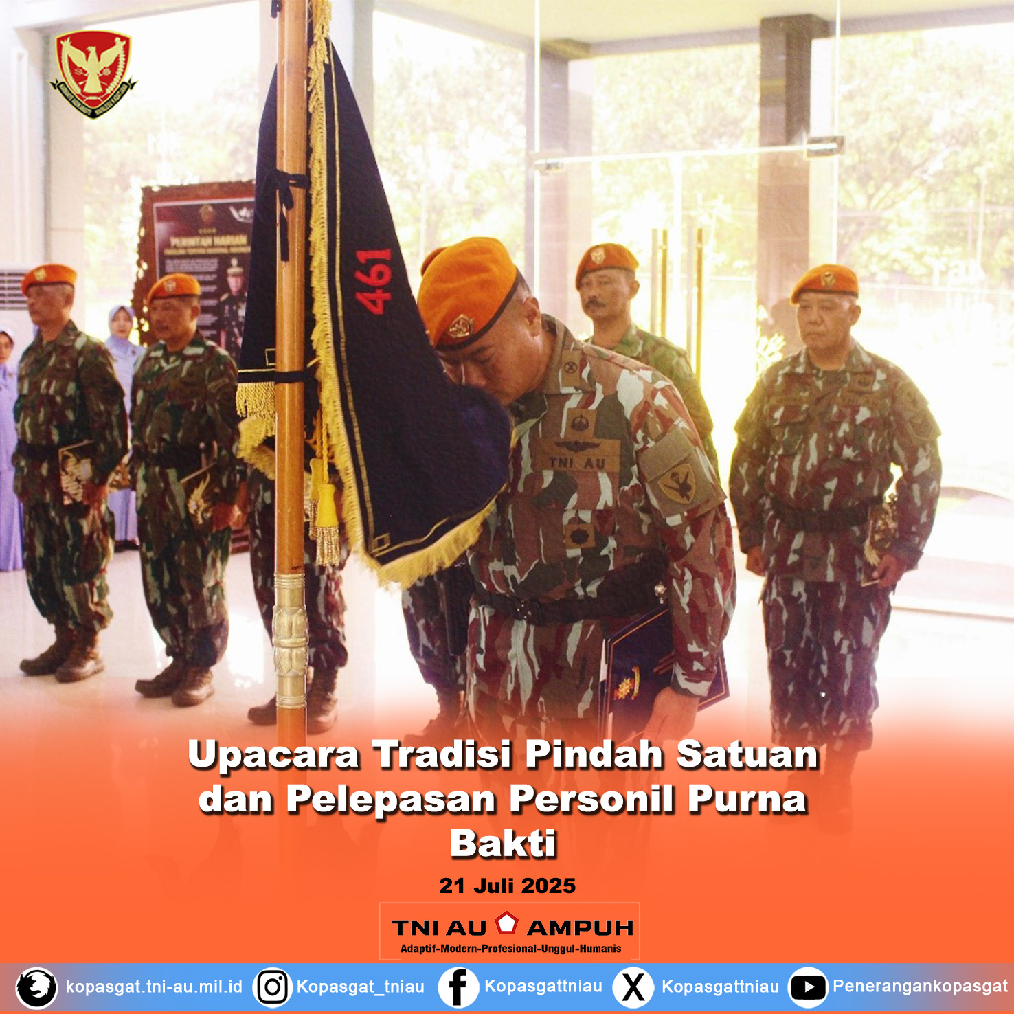 Upacara Tradisi Pindah Satuan dan Pelepasan Personil Purna Bakti