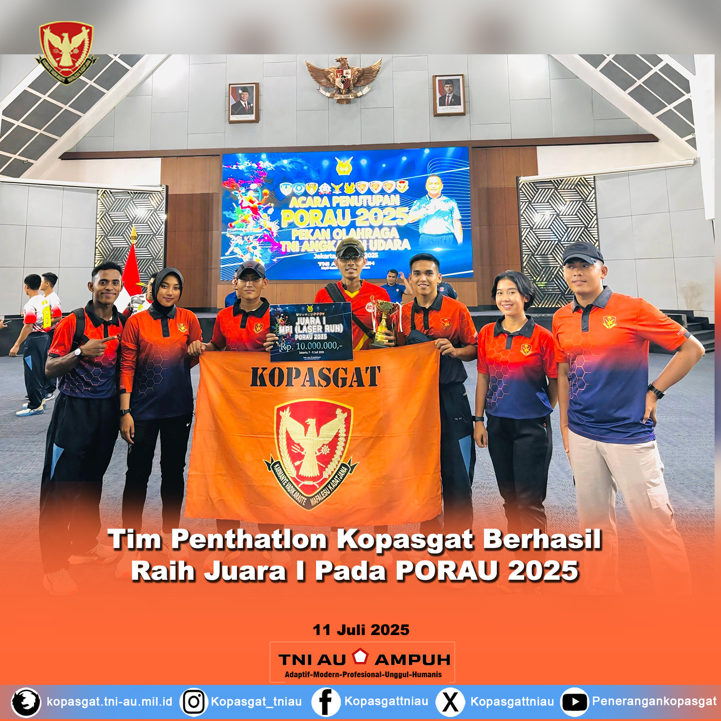 Tim Penthatlon Kopasgat Berhasil Raih Juara I Pada PORAU 2025