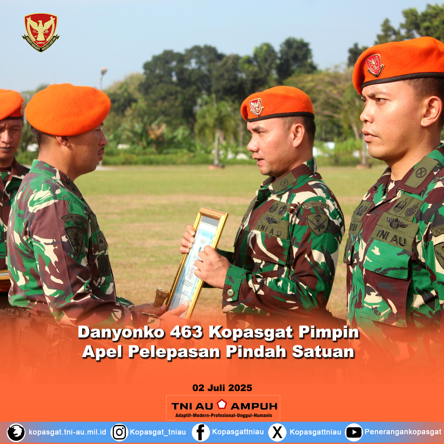 Danyonko 463 Kopasgat Pimpin Apel Pelepasan Pindah Satuan