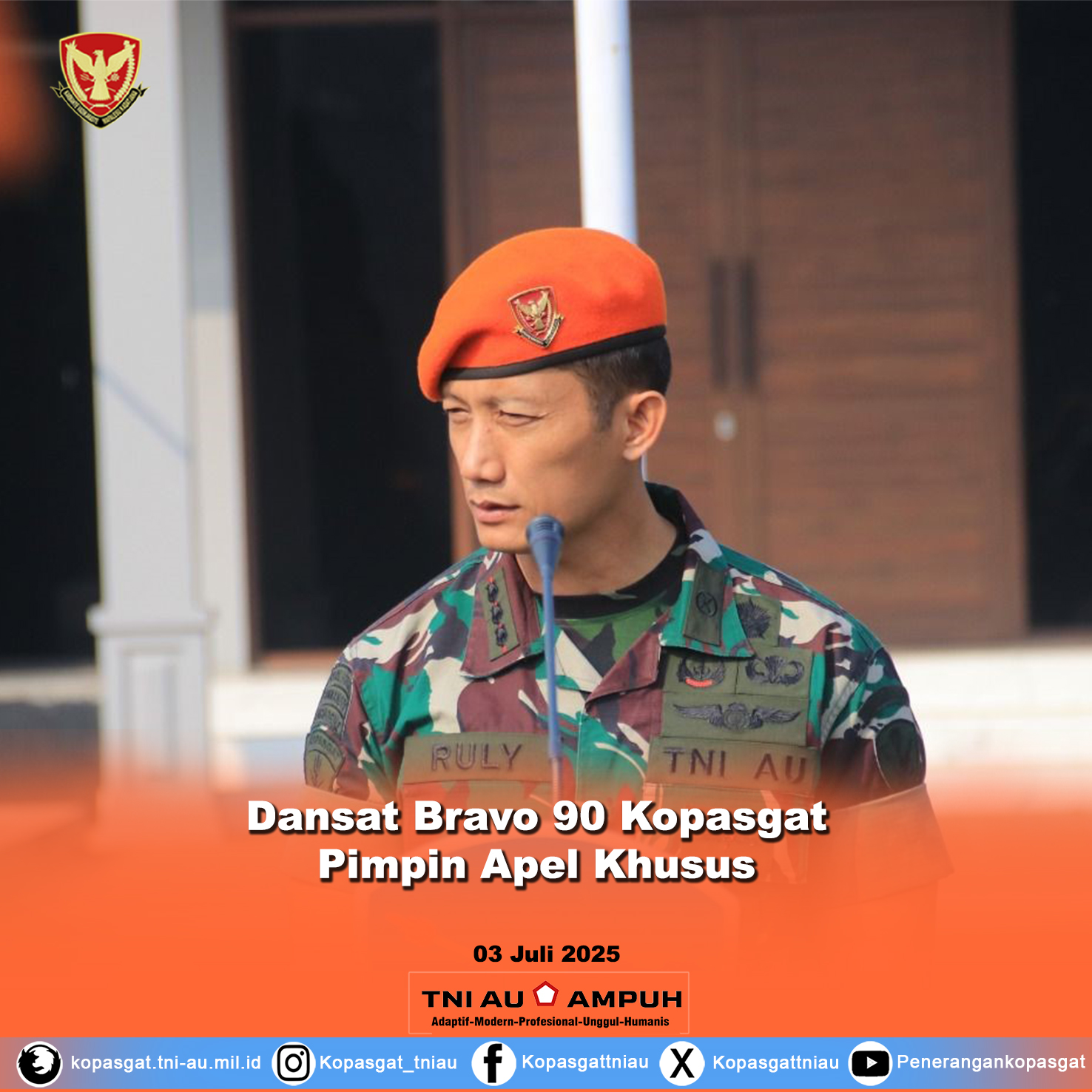 Dansat Bravo Pimpin Apel Khusus Tekankan Bahaya Judi Online dan Investasi Bodong Kepada Prajurit Satbravo 90 Kopasgat   