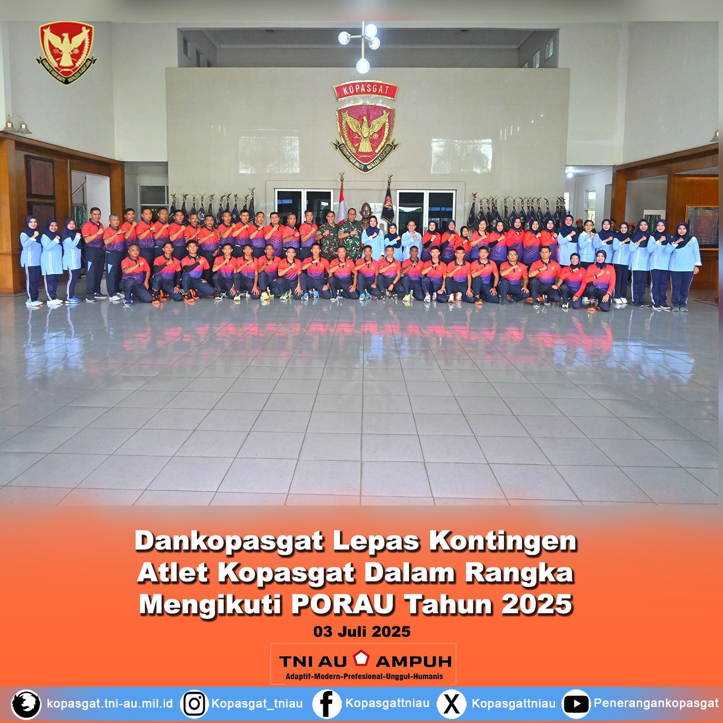 Dankopasgat Lepas Kontingen Atlet Kopasgat Dalam Rangka Mengikuti PORAU Tahun 2025