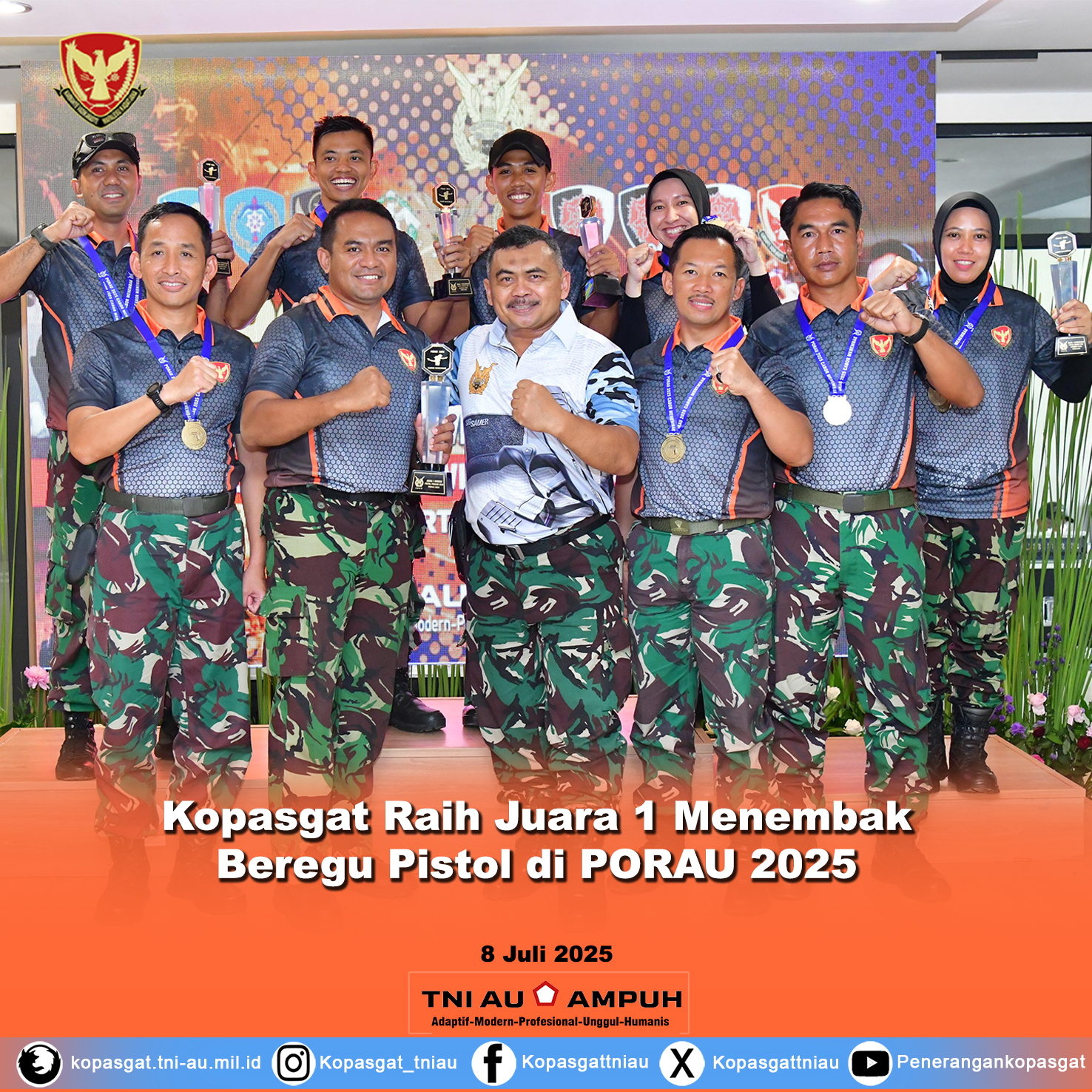 Kopasgat Raih Juara 1 Menembak Beregu Pistol di PORAU 2025