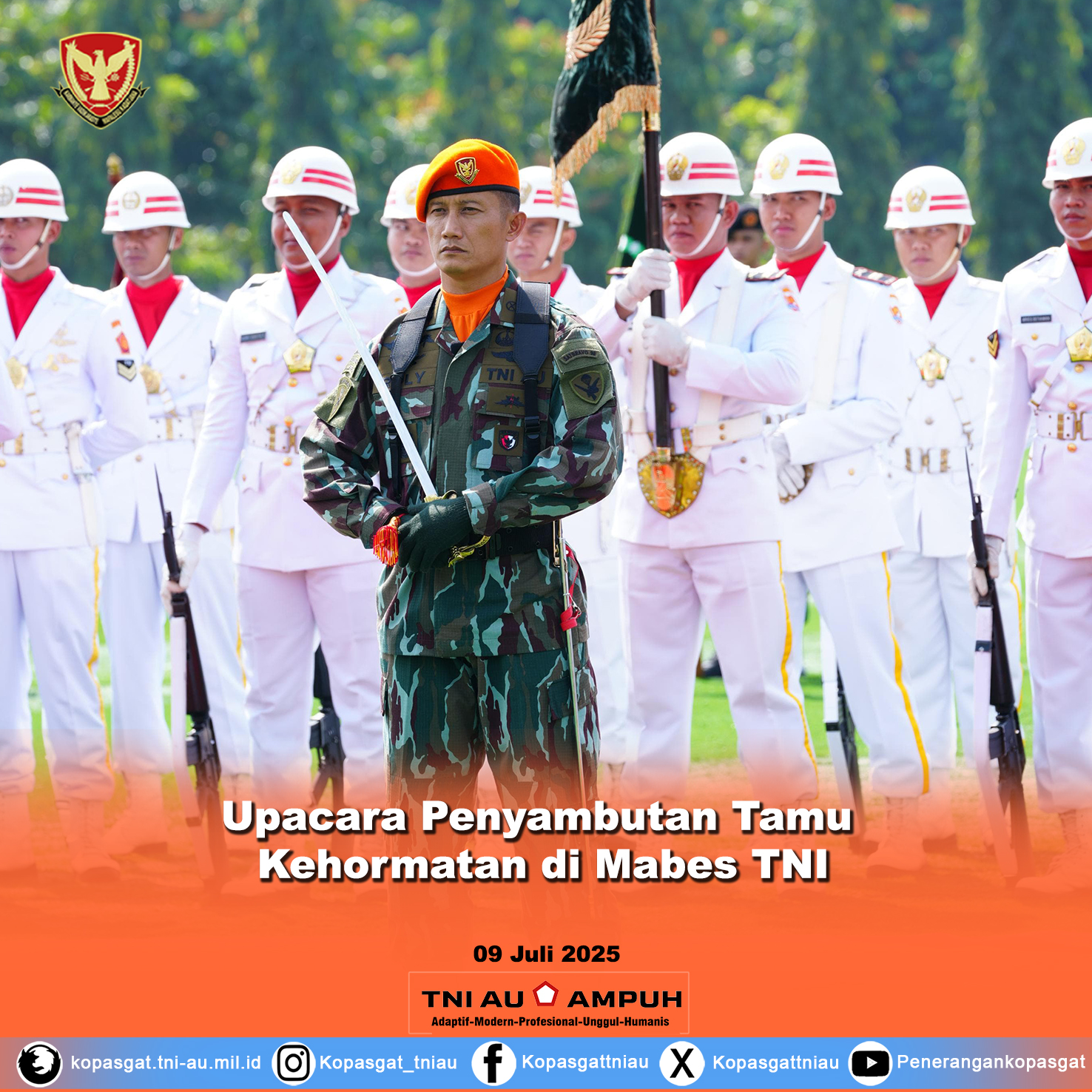 Dansat Bravo 90 Kopasgat Bertindak Sebagai Danup Dalam Upacara Penyambutan Tamu Kehormatan di Mabes TNI