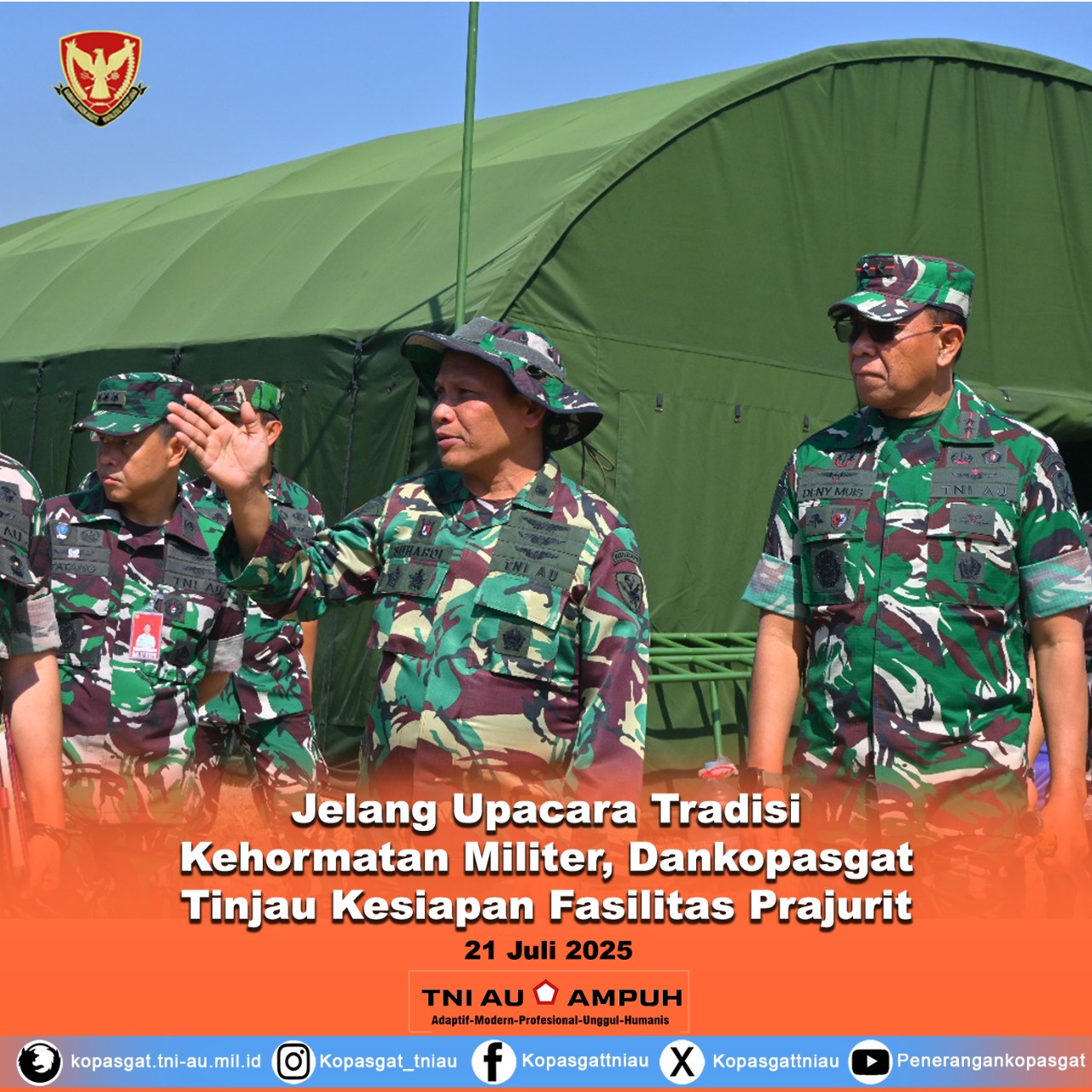 Jelang Upacara Tradisi Kehormatan Militer, Dankopasgat TNI AU Tinjau Kesiapan Fasilitas Prajurit