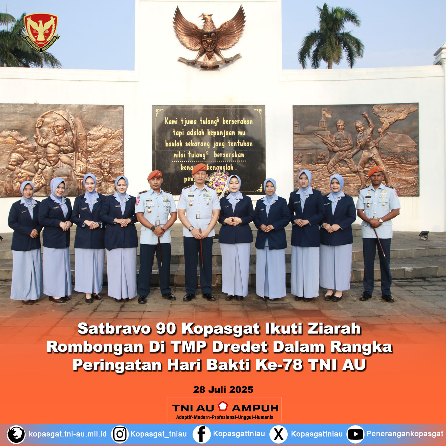 Satbravo 90 Kopasgat Ikuti Ziarah Rombongan Di TMP Dredet Dalam Rangka Peringatan Hari Bakti Ke-78 TNI AU