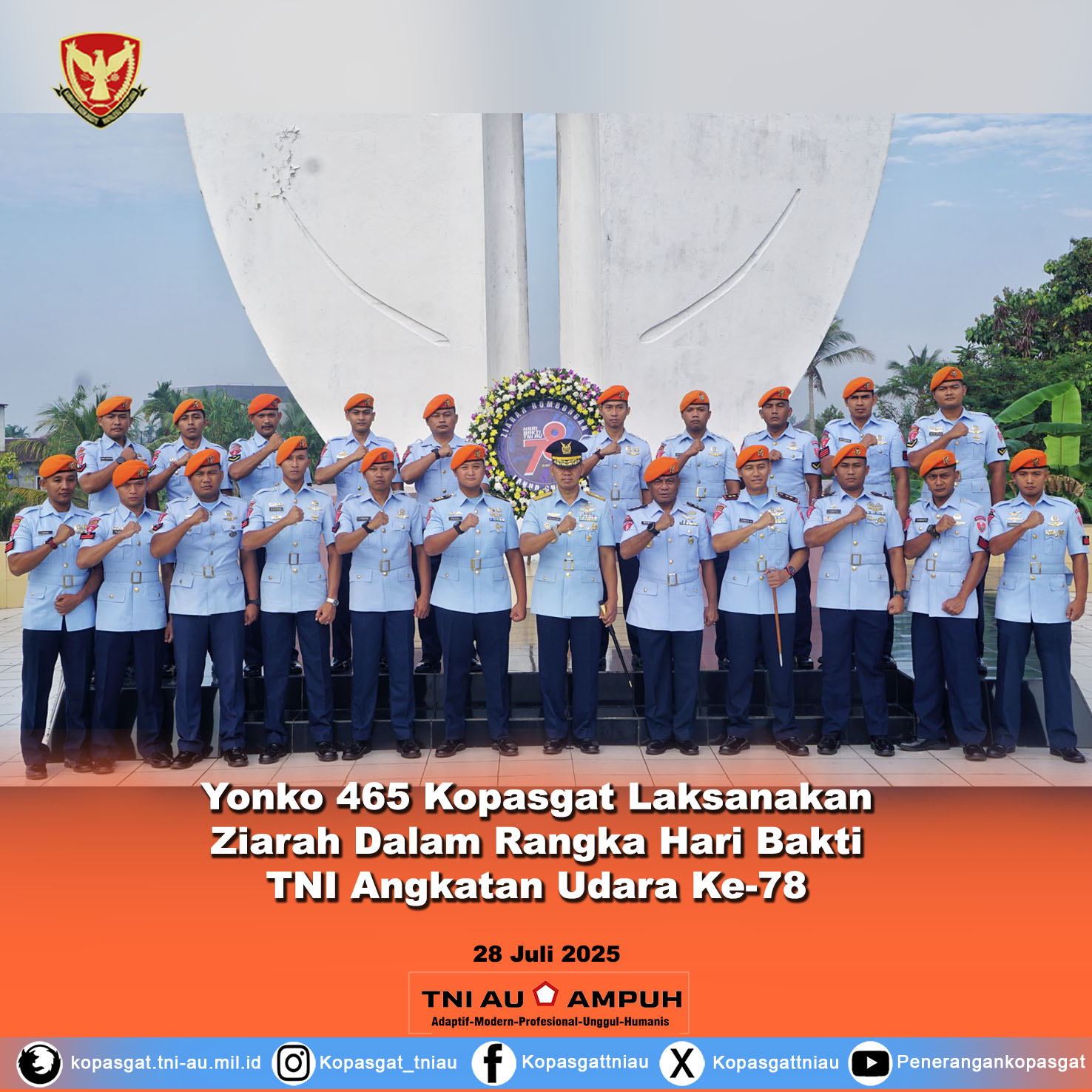 Yonko 465 Kopasgat Laksanakan Ziarah Dalam Rangka Hari Bakti TNI Angkatan Udara Ke-78