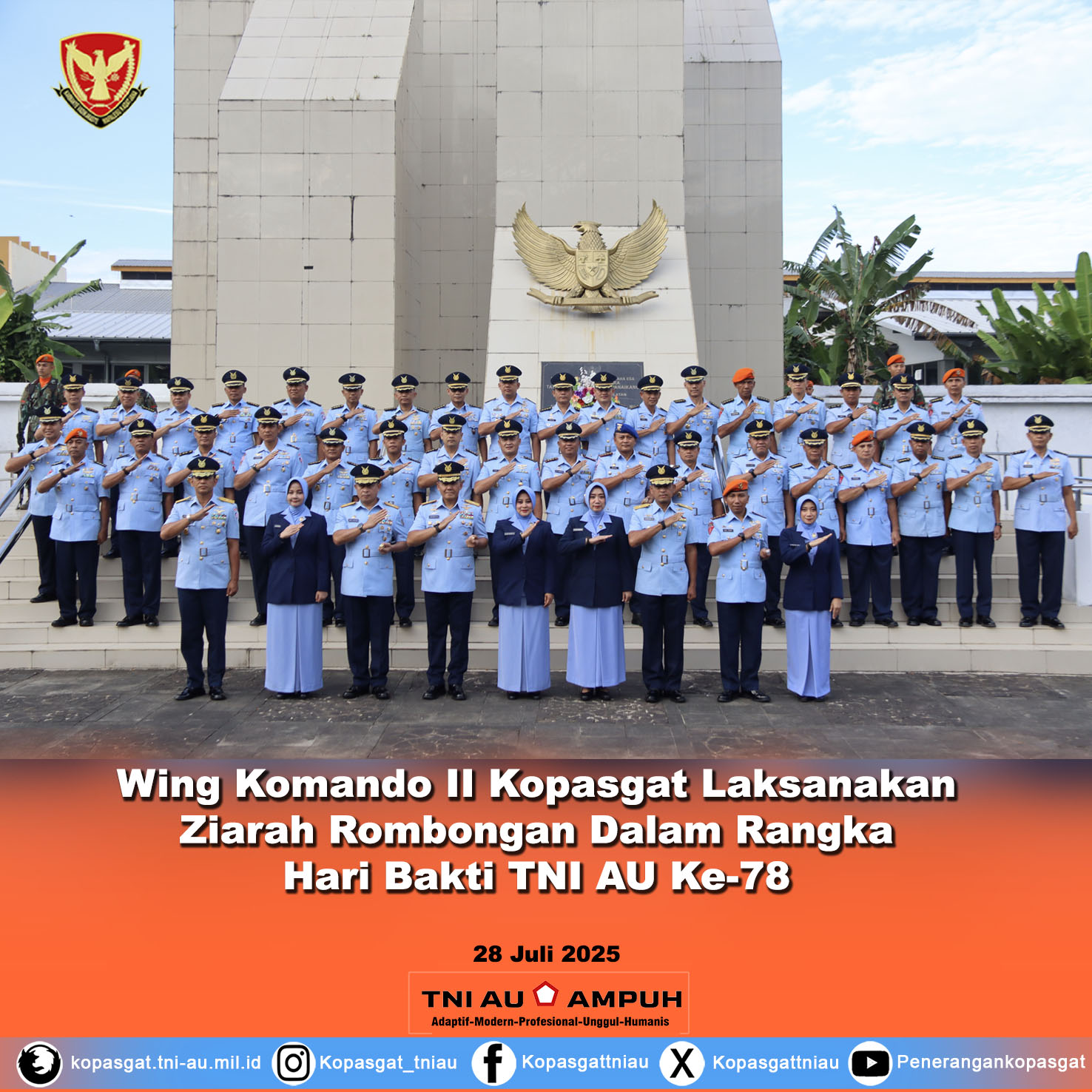 Wing Komando II Kopasgat Laksanakan Ziarah Rombongan Dalam Rangka Memperingati Hari Bakti Ke-78 TNI AU Tahun 2025