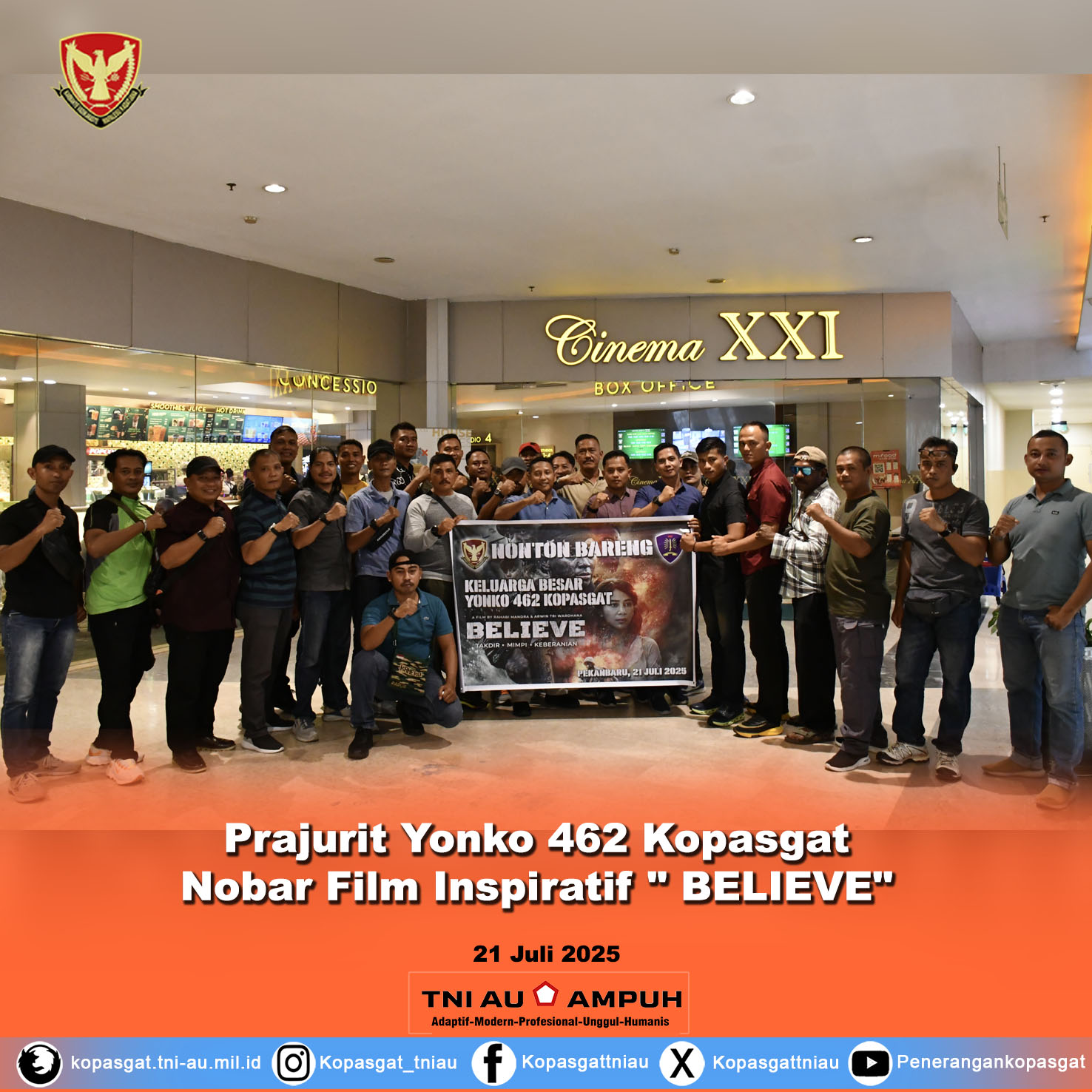 Solidaritas Dan Semangat Juang, Prajurit Yonko 462 Kopasgat Nobar Film Inspiratif ” BELIEVE”