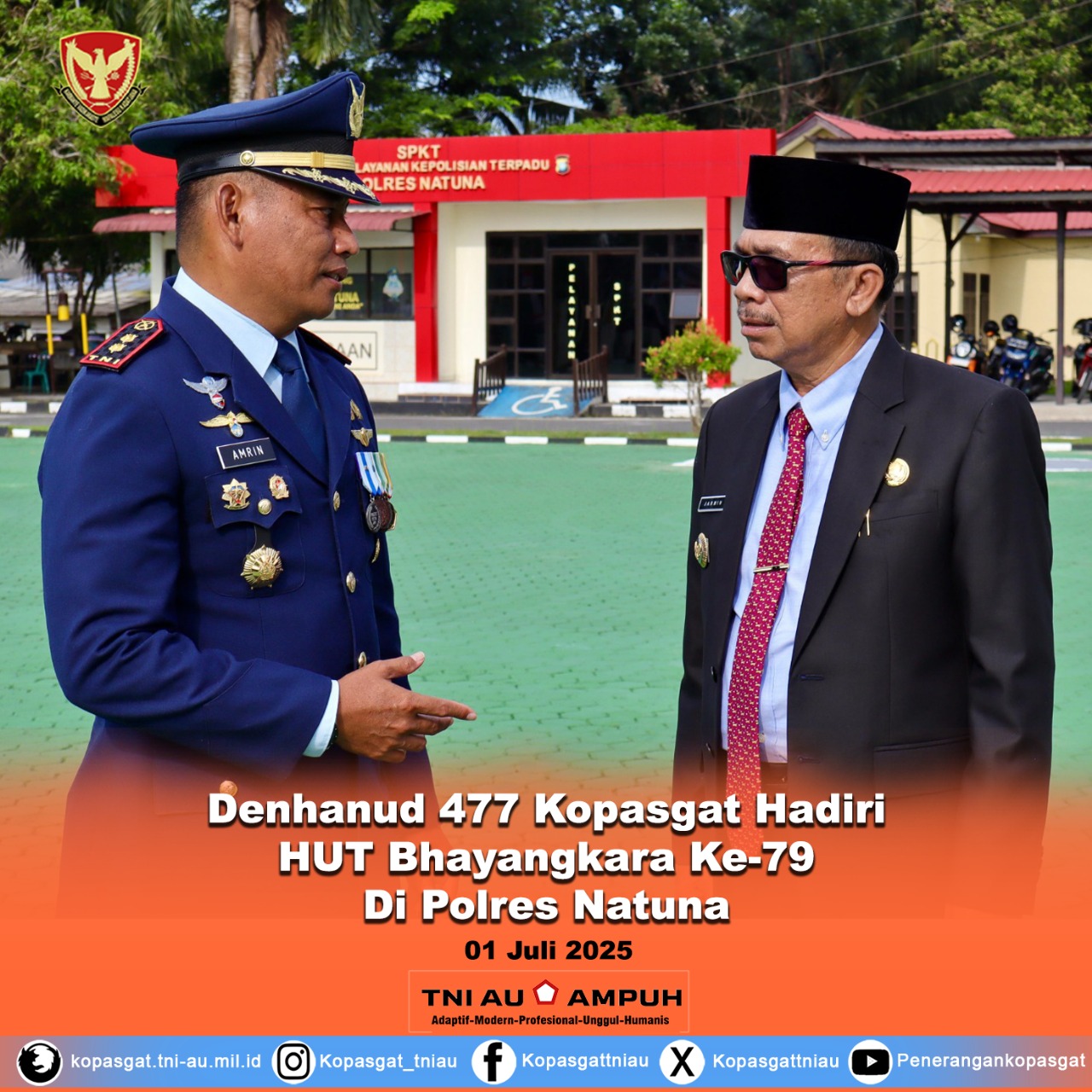 Dandenhanud 477 Kopasgat Hadiri HUT Bhayangkara ke-79 di Polres Natuna