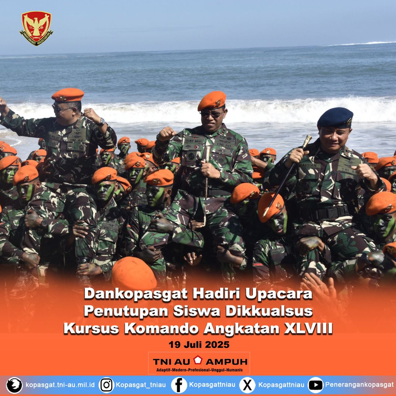 Dankopasgat Hadiri Upacara Penutupan Dikkualsus Kursus Komando Angkatan ke-48 TA 2025.