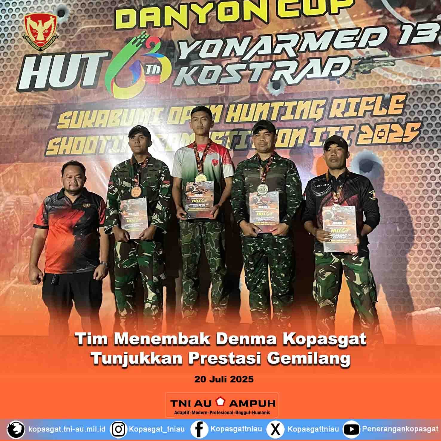Tim Menembak Denma Kopasgat Tunjukkan Prestasi Gemilang di Kejuaraan Menembak Danyon Cup 2025 di lapangan Tembak Yon Armed 13 Kostrad Sukabumi