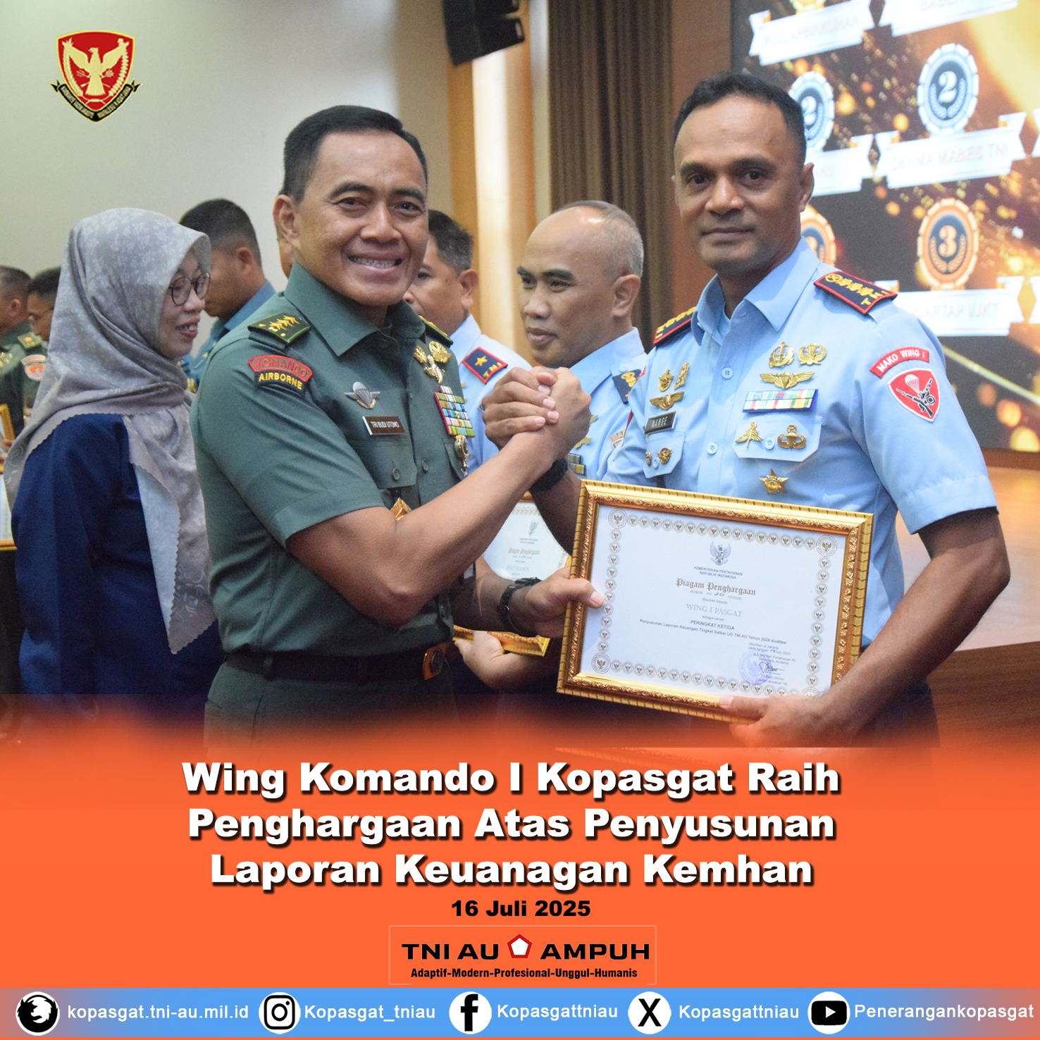 Wing Komando I Kopasgat Raih Penghargaan Atas Penyusunan Laporan Keuanagan Kemhan Tahun 2024
