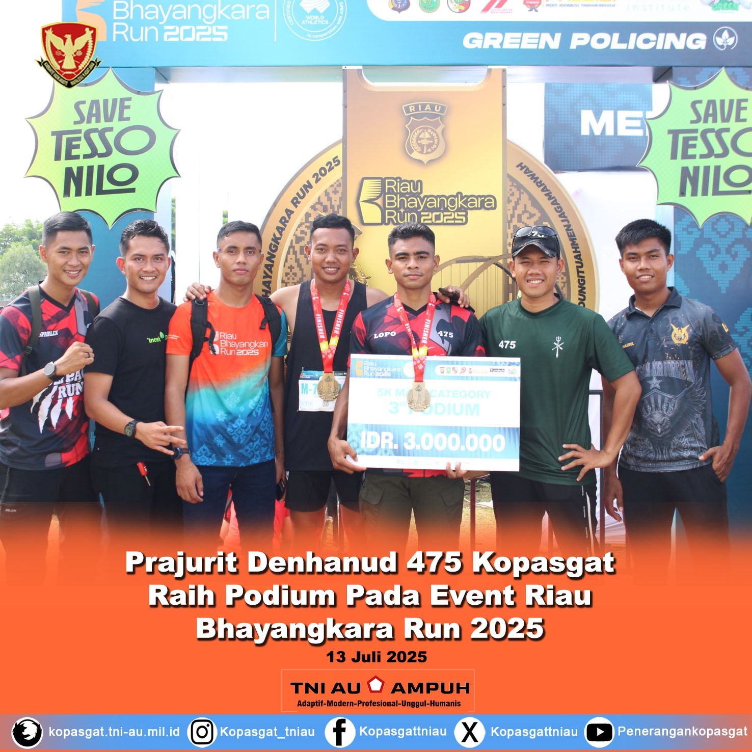 Prajurit Denhanud 475 Kopasgat Raih Podium Pada Event Riau Bhayangkara Run 2025